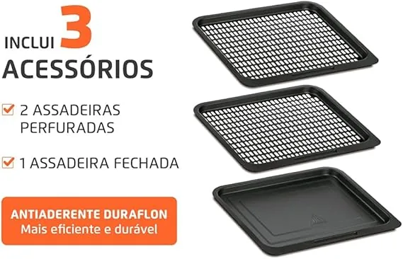 Inclui 3 acessórios antiaderente Duraflon